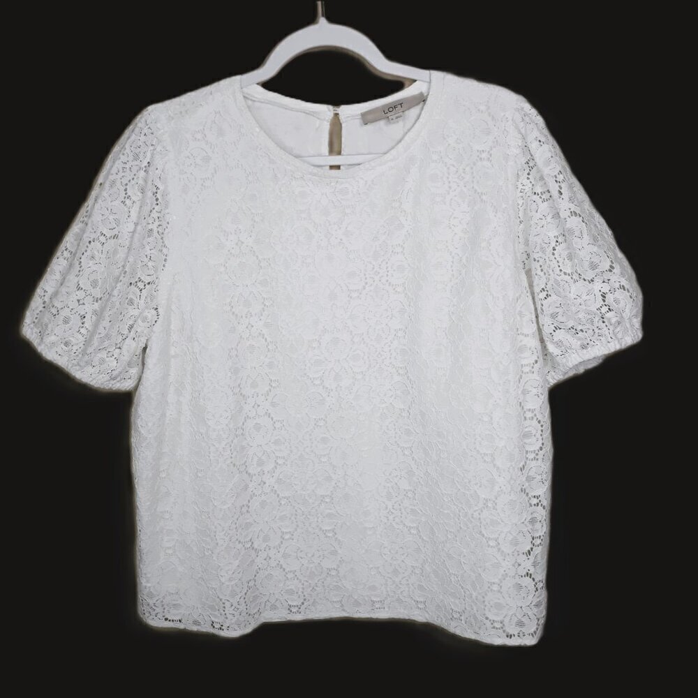 NWOT Loft White Floral Lace Cotton Blend Top XL Coquette Girl Boho Minimalist